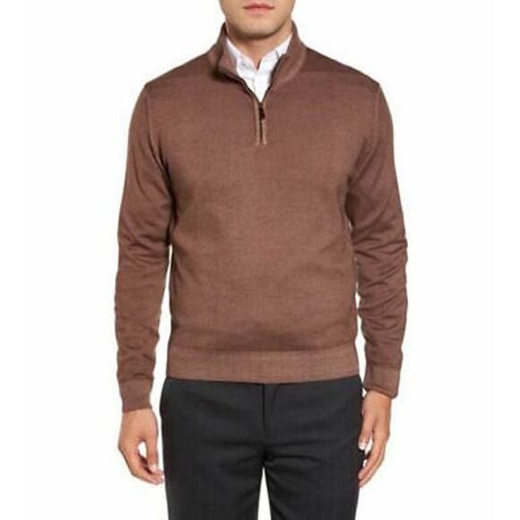 David Donahue sz XL brown fine merino wool mens quarter zip sweater MT9 - Picture 1 of 6